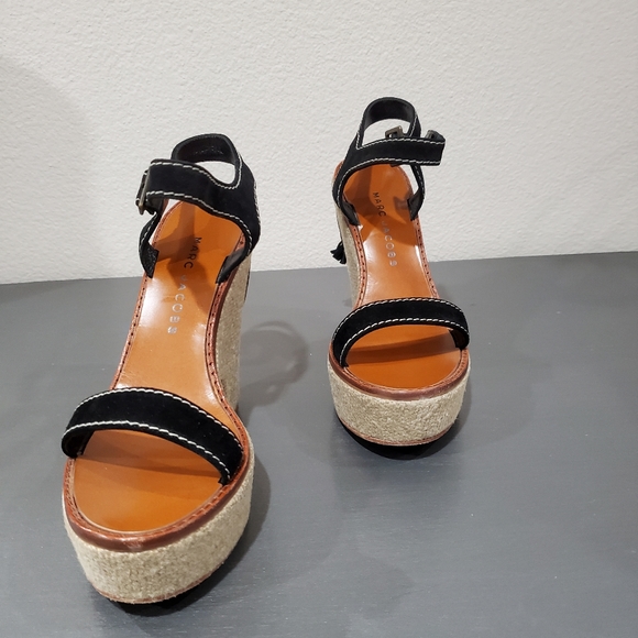 Marc Jacob's Black suede leather wedges 36.5 . - Picture 3 of 11